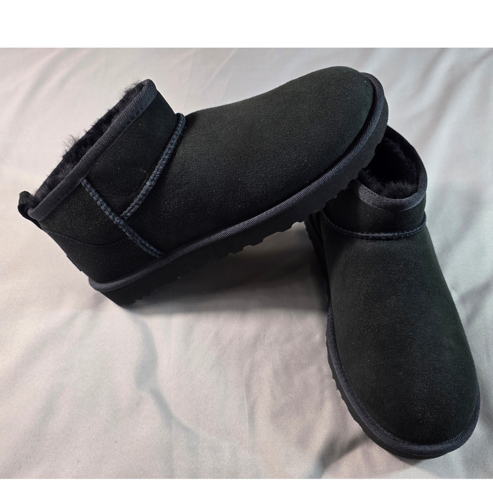 UGG Classic Ultra Mini Women Size 9 Black Suede Ankle Boots 1116109 NEW